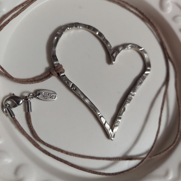 Alexa's Angel's Textured Silver Open Heart Pendant w/Light Brown Cord Necklace - Picture 4 of 5